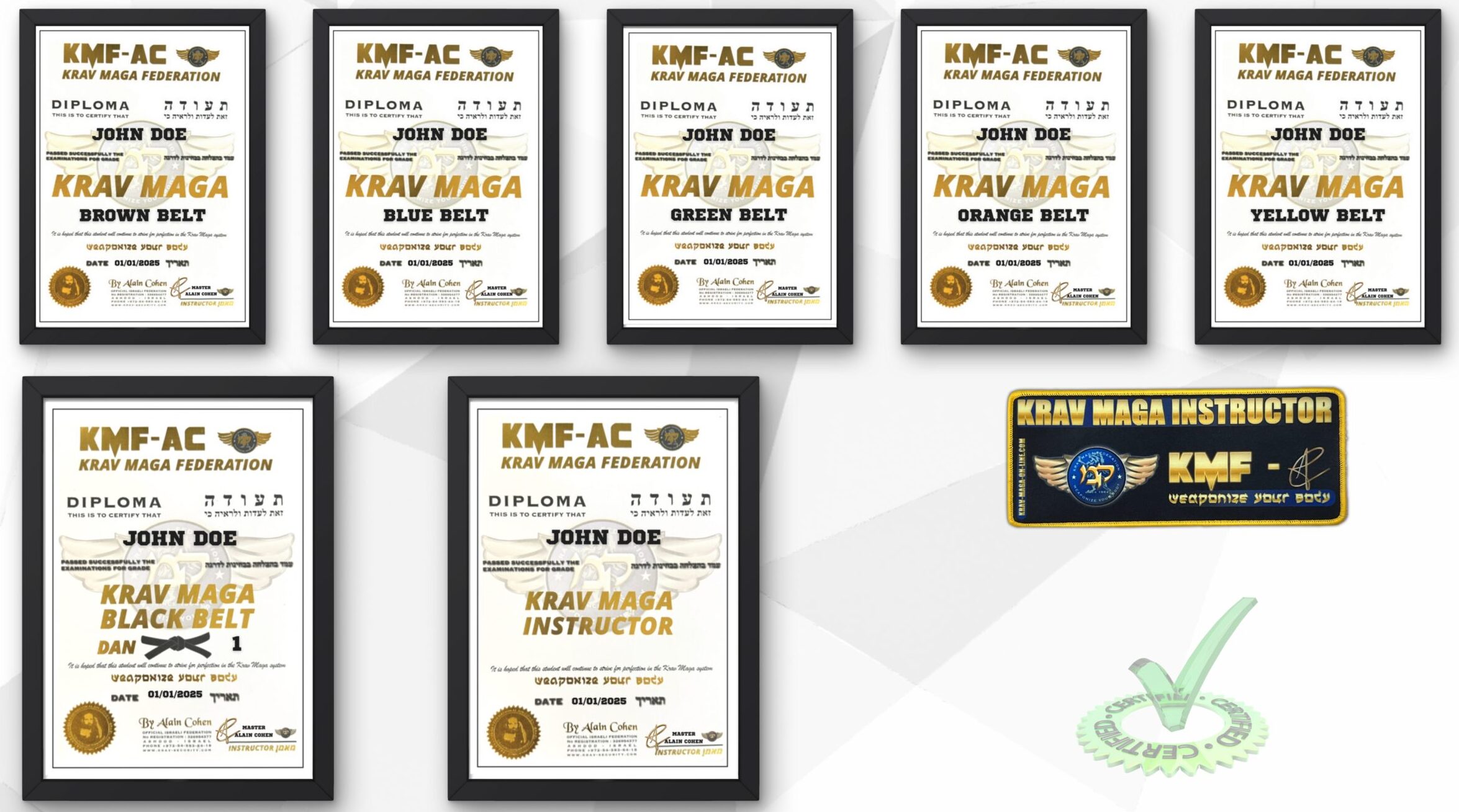 Krav Maga Black Belt Certificate & Krav Maga Instructor Certificate